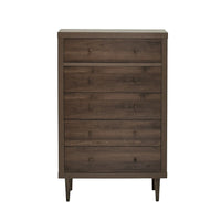 Minie Tall Dresser Chest, 5 Drawers, Rubberwood, Modern Walnut Brown - BM324449