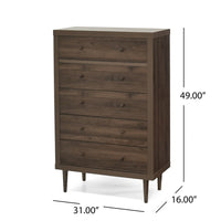 Minie Tall Dresser Chest, 5 Drawers, Rubberwood, Modern Walnut Brown - BM324449