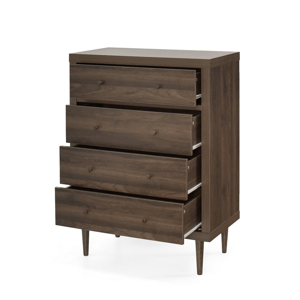 Minie Dresser Chest with 4 Drawers, Rubberwood Legs, Walnut Brown - BM324450