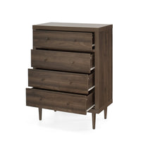 Minie Dresser Chest with 4 Drawers, Rubberwood Legs, Walnut Brown - BM324450