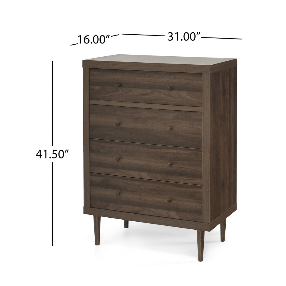 Minie Dresser Chest with 4 Drawers, Rubberwood Legs, Walnut Brown - BM324450