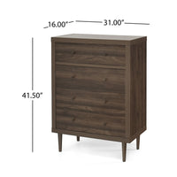 Minie Dresser Chest with 4 Drawers, Rubberwood Legs, Walnut Brown - BM324450