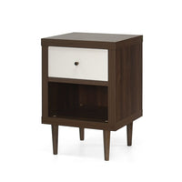 Minie Nightstand with 1 Drawer, Shelf, Modern White and Walnut Brown - BM324451