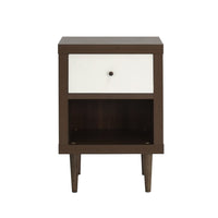 Minie Nightstand with 1 Drawer, Shelf, Modern White and Walnut Brown - BM324451