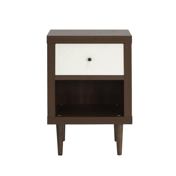 Minie Nightstand with 1 Drawer, Shelf, Modern White and Walnut Brown - BM324451
