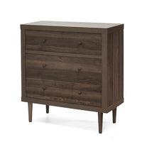 Minie Nightstand with 3 Drawers, Rubberwood Legs, Walnut Brown Wood - BM324452