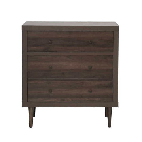 Minie Nightstand with 3 Drawers, Rubberwood Legs, Walnut Brown Wood - BM324452