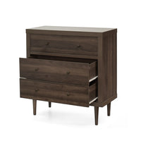 Minie Nightstand with 3 Drawers, Rubberwood Legs, Walnut Brown Wood - BM324452