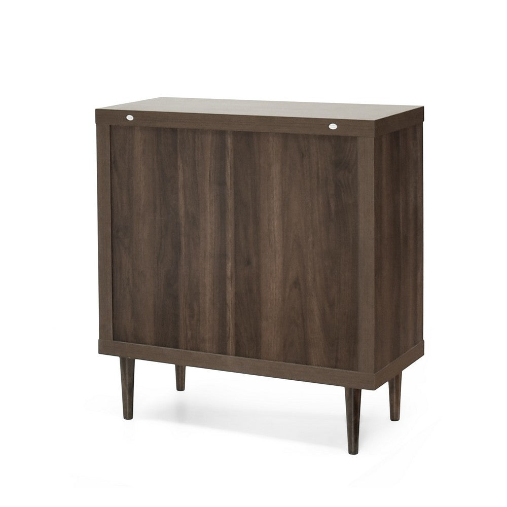 Minie Nightstand with 3 Drawers, Rubberwood Legs, Walnut Brown Wood - BM324452