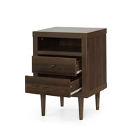 Minie Nightstand with 2 Drawers, Shelf, Rubberwood Legs, Walnut Brown - BM324453