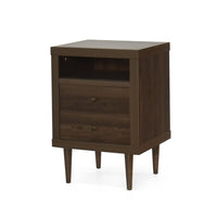 Minie Nightstand with 2 Drawers, Shelf, Rubberwood Legs, Walnut Brown - BM324453