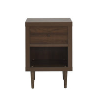Minie Nightstand with 1 Drawer, Shelf, Rubberwood Legs, Walnut Brown - BM324456