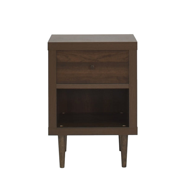 Minie Nightstand with 1 Drawer, Shelf, Rubberwood Legs, Walnut Brown - BM324456