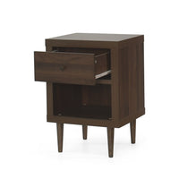 Minie Nightstand with 1 Drawer, Shelf, Rubberwood Legs, Walnut Brown - BM324456