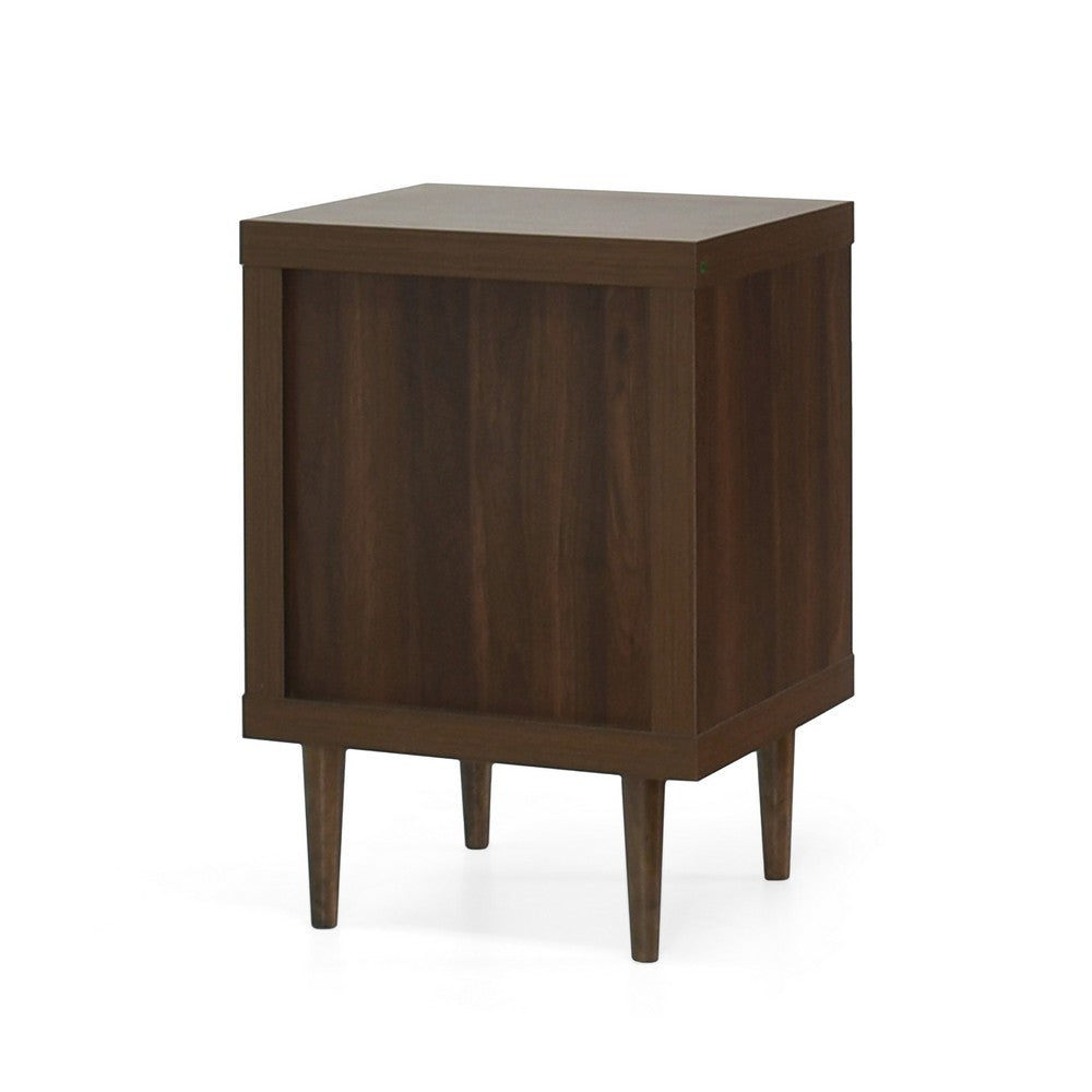 Minie Nightstand with 1 Drawer, Shelf, Rubberwood Legs, Walnut Brown - BM324456