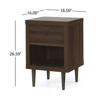 Minie Nightstand with 1 Drawer, Shelf, Rubberwood Legs, Walnut Brown - BM324456