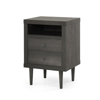 Minie Nightstand with 2 Drawers, Shelf, Rubberwood Legs, Dark Gray - BM324457