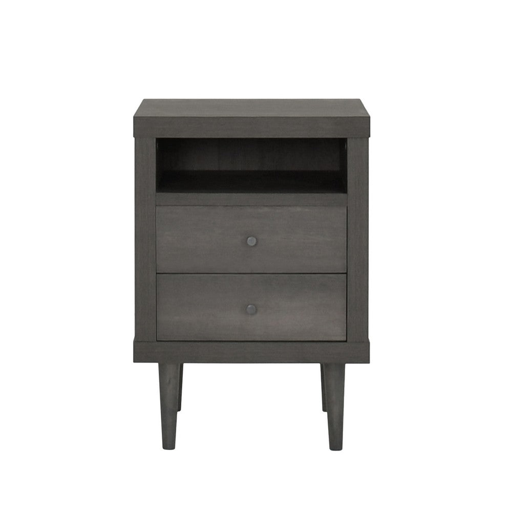 Minie Nightstand with 2 Drawers, Shelf, Rubberwood Legs, Dark Gray - BM324457