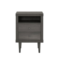 Minie Nightstand with 2 Drawers, Shelf, Rubberwood Legs, Dark Gray - BM324457