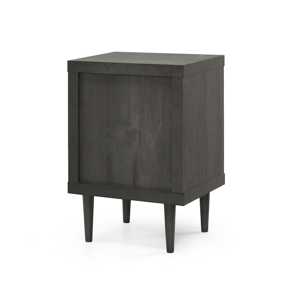 Minie Nightstand with 2 Drawers, Shelf, Rubberwood Legs, Dark Gray - BM324457
