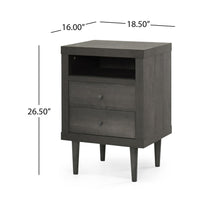 Minie Nightstand with 2 Drawers, Shelf, Rubberwood Legs, Dark Gray - BM324457