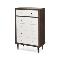 Minie Tall Dresser Chest, 4 Drawers, Rubberwood White, Walnut Brown - BM324459