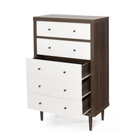 Minie Tall Dresser Chest, 4 Drawers, Rubberwood White, Walnut Brown - BM324459