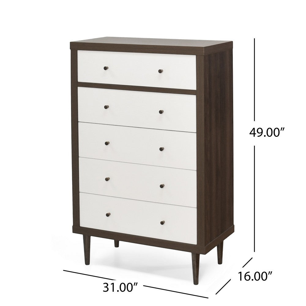 Minie Tall Dresser Chest, 4 Drawers, Rubberwood White, Walnut Brown - BM324459