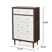 Minie Tall Dresser Chest, 4 Drawers, Rubberwood White, Walnut Brown - BM324459