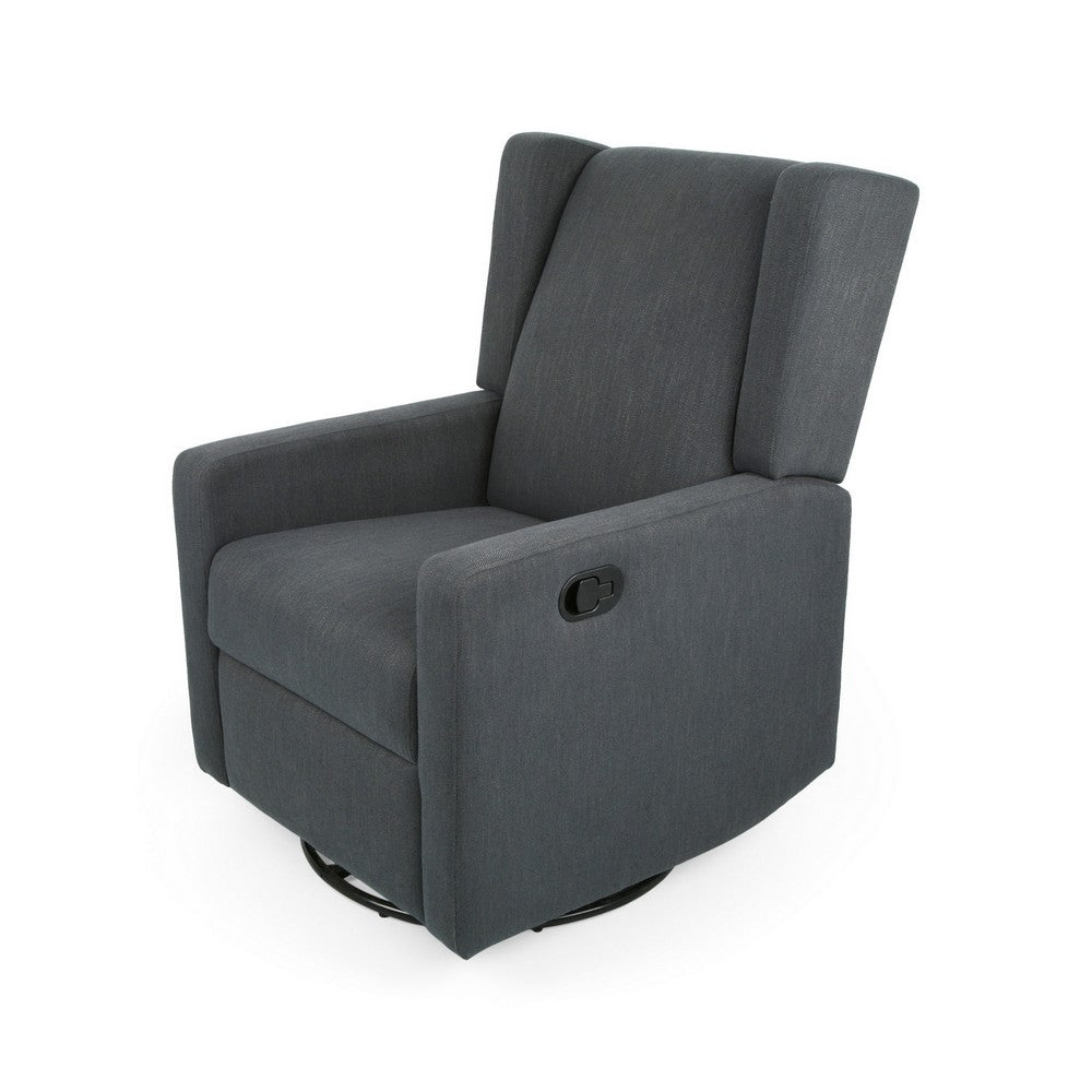 Glider Recliner Chair with Swivel, Birch Wood and Charcoal Gray Fabric - BM324460