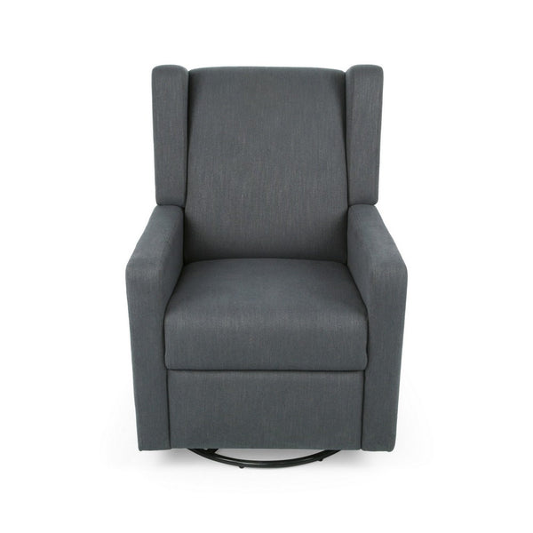 Glider Recliner Chair with Swivel, Birch Wood and Charcoal Gray Fabric - BM324460
