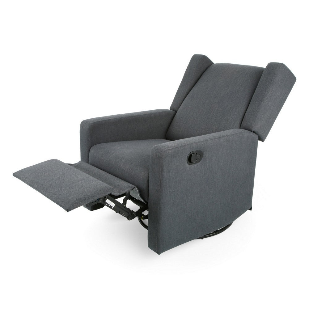 Glider Recliner Chair with Swivel, Birch Wood and Charcoal Gray Fabric - BM324460