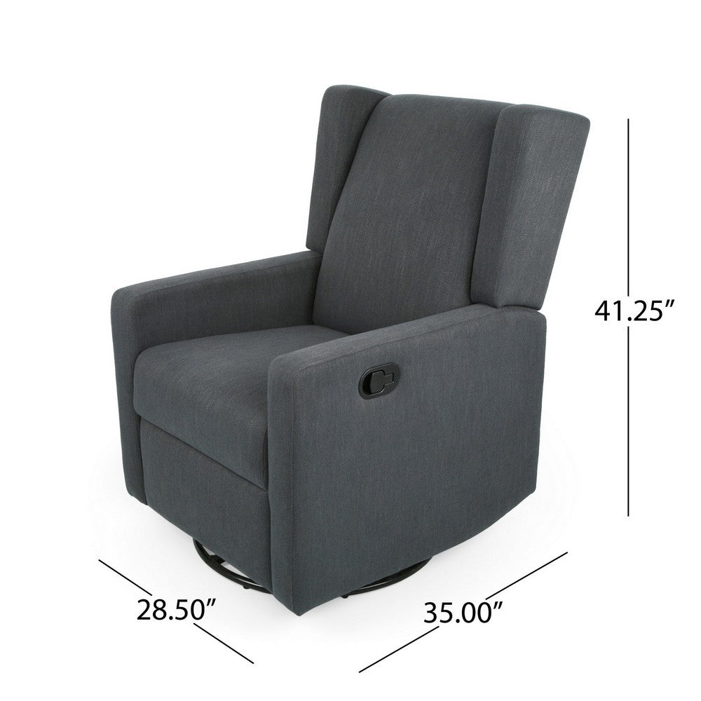 Glider Recliner Chair with Swivel, Birch Wood and Charcoal Gray Fabric - BM324460
