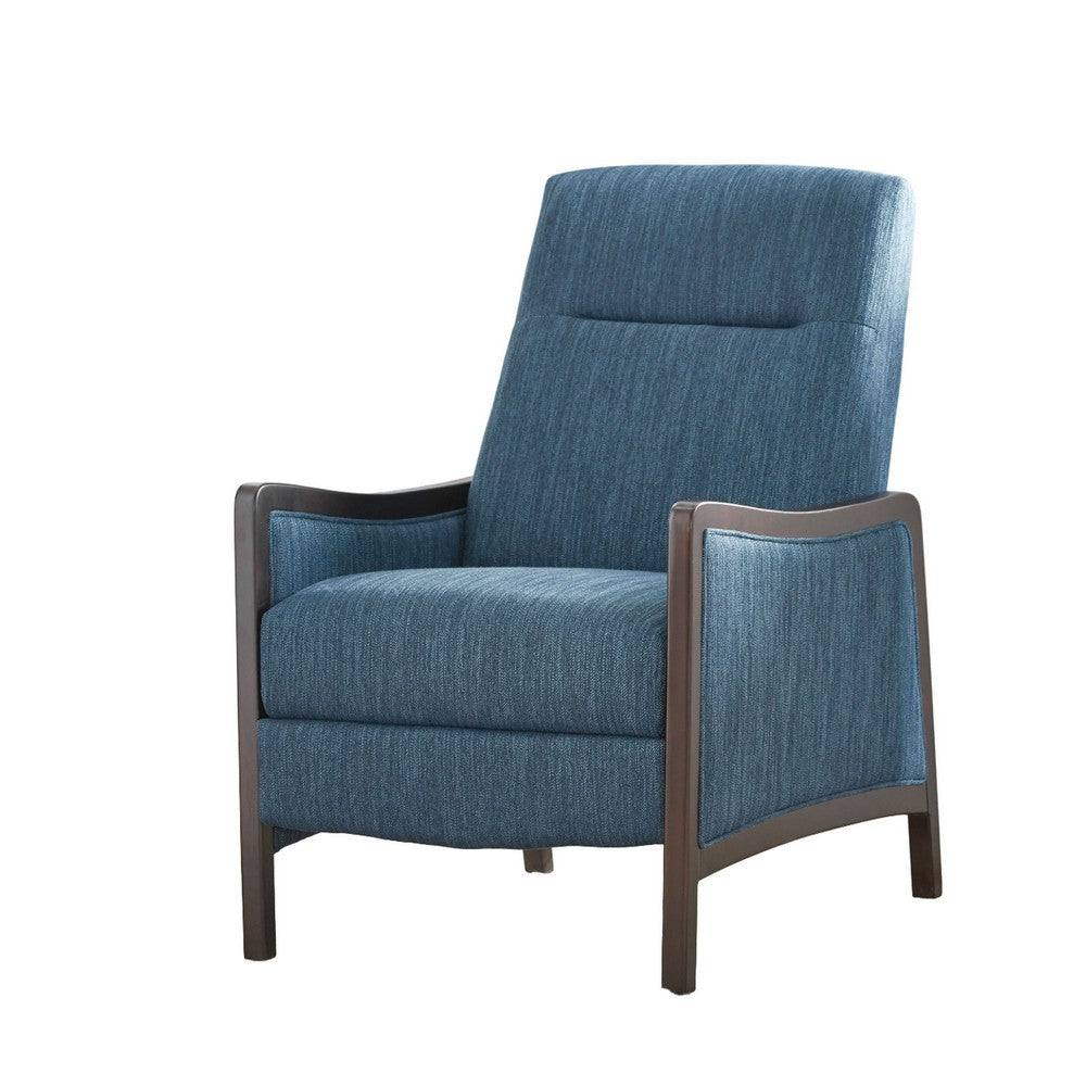 Reina Push Back Recliner Chair, Brown Birch Wood, Navy Blue Fabric - BM324461