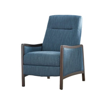 Reina Push Back Recliner Chair, Brown Birch Wood, Navy Blue Fabric - BM324461