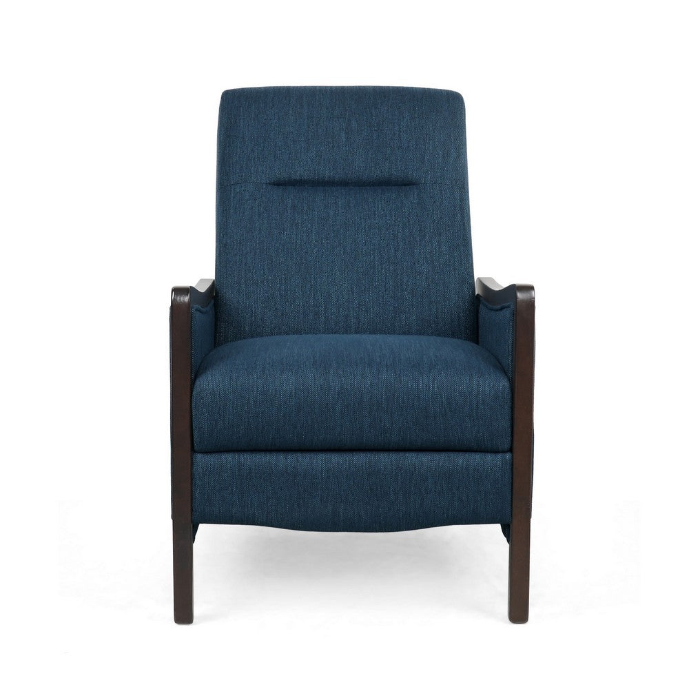 Reina Push Back Recliner Chair, Brown Birch Wood, Navy Blue Fabric - BM324461