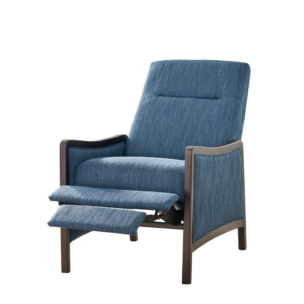 Reina Push Back Recliner Chair, Brown Birch Wood, Navy Blue Fabric - BM324461