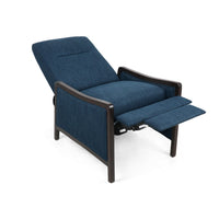 Reina Push Back Recliner Chair, Brown Birch Wood, Navy Blue Fabric - BM324461