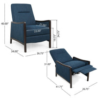 Reina Push Back Recliner Chair, Brown Birch Wood, Navy Blue Fabric - BM324461