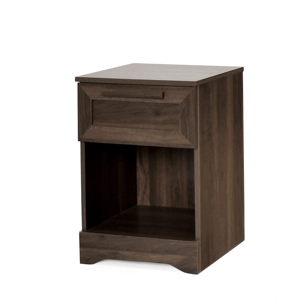 Vinie Nightstand with 1 Drawer and Open Shelf, Modern Walnut Brown - BM324462