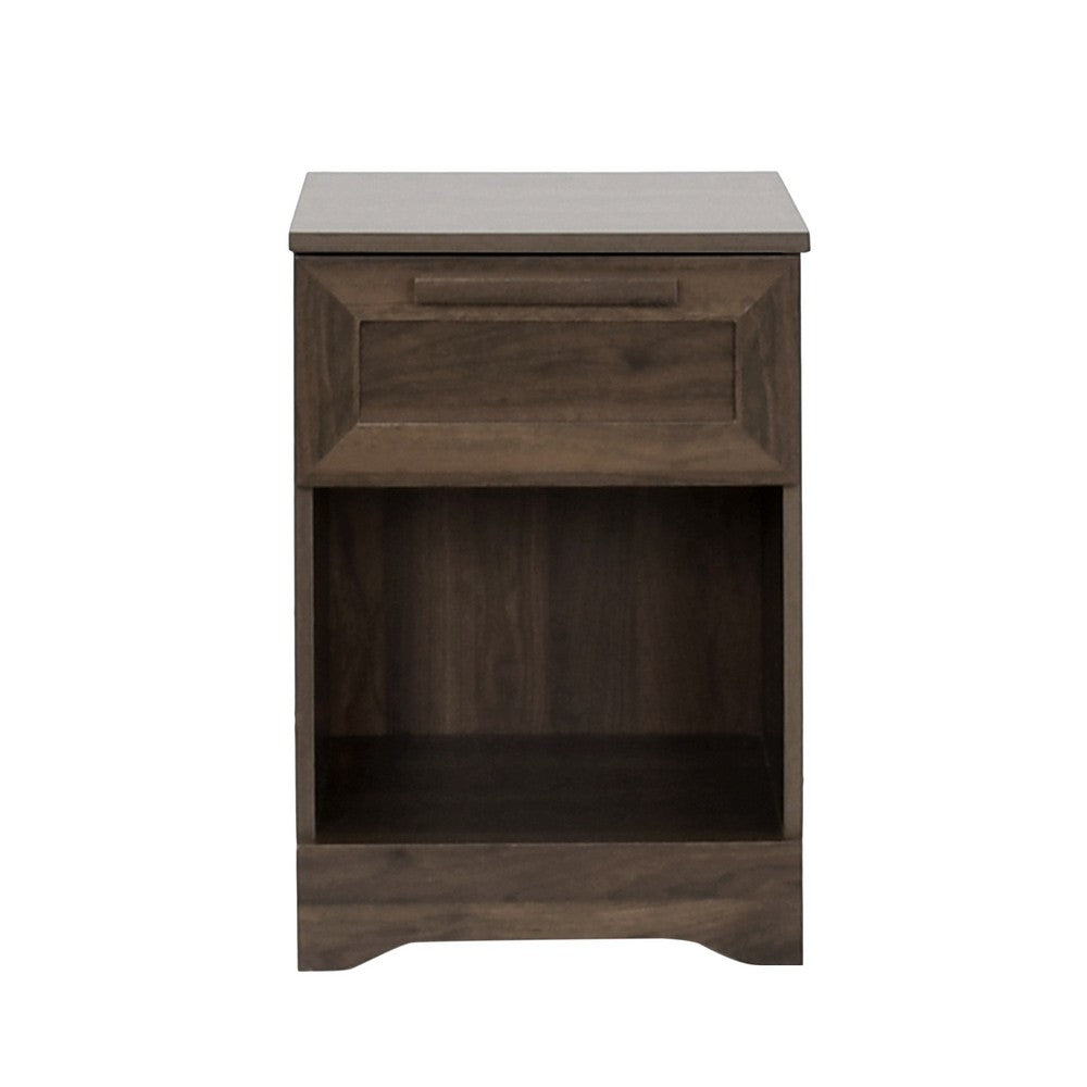 Vinie Nightstand with 1 Drawer and Open Shelf, Modern Walnut Brown - BM324462