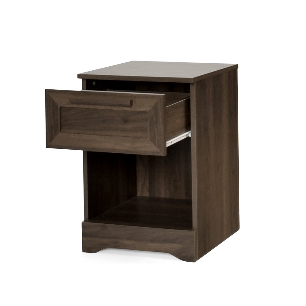 Vinie Nightstand with 1 Drawer and Open Shelf, Modern Walnut Brown - BM324462
