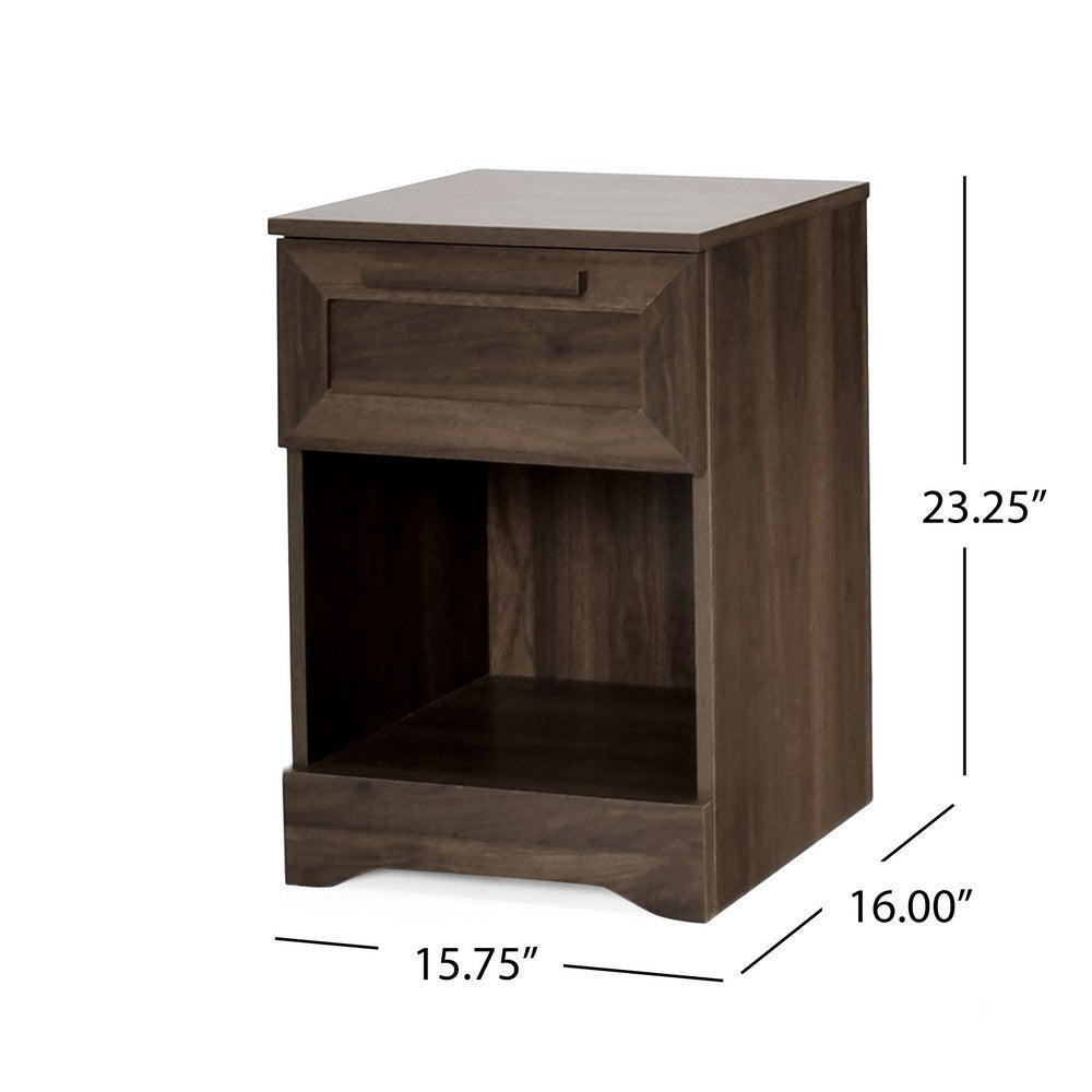Vinie Nightstand with 1 Drawer and Open Shelf, Modern Walnut Brown - BM324462