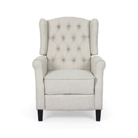 Push Back Recliner, Dark Brown Birch Wood, Beige Button Tufted Fabric - BM324469