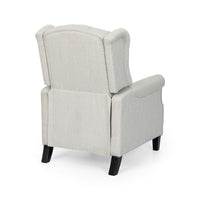 Push Back Recliner, Dark Brown Birch Wood, Beige Button Tufted Fabric - BM324469