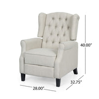 Push Back Recliner, Dark Brown Birch Wood, Beige Button Tufted Fabric - BM324469