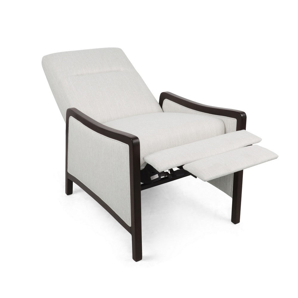 Reina Recliner Chair with Push-Back, Brown Birch Wood, Beige Fabric - BM324471