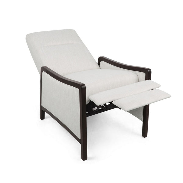 Reina Recliner Chair with Push-Back, Brown Birch Wood, Beige Fabric - BM324471