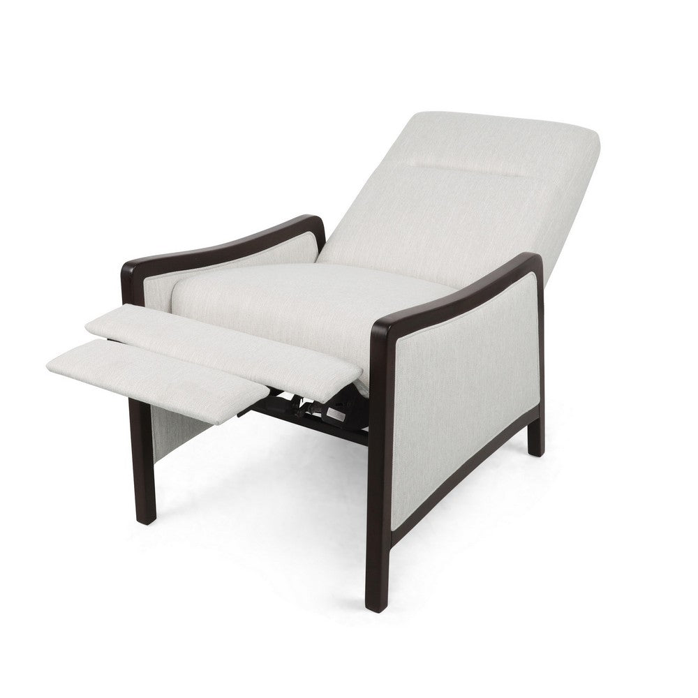 Reina Recliner Chair with Push-Back, Brown Birch Wood, Beige Fabric - BM324471