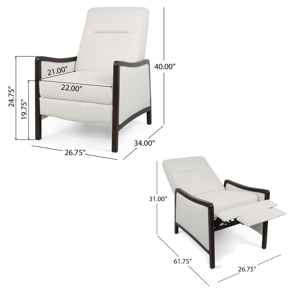 Reina Recliner Chair with Push-Back, Brown Birch Wood, Beige Fabric - BM324471